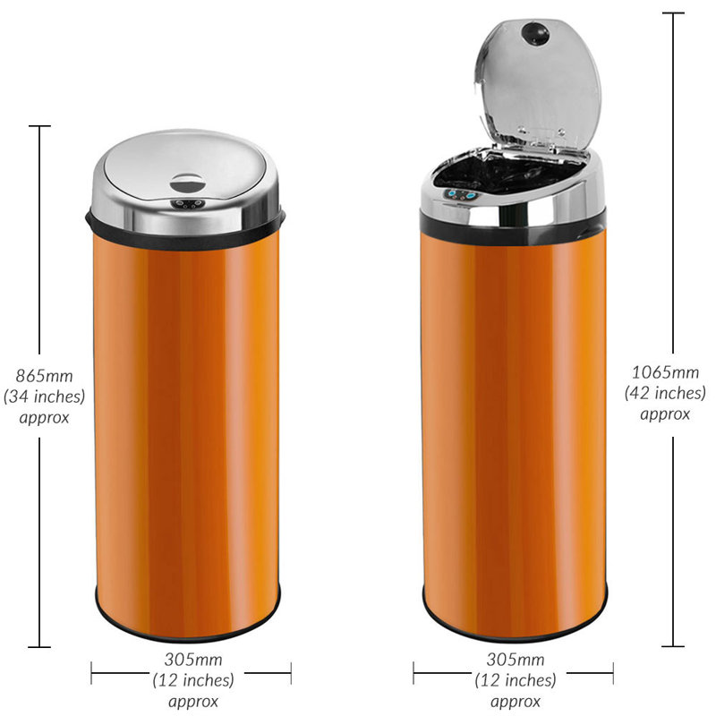 Ladson Steel Motion Sensor Kitchen Trash Can, 50L, Orange