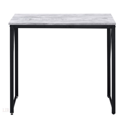 Antique White And Black Writing Desk With Metal Sled Base, Combining Rustic Charm And Modern Durability For A Stylish Workspace.