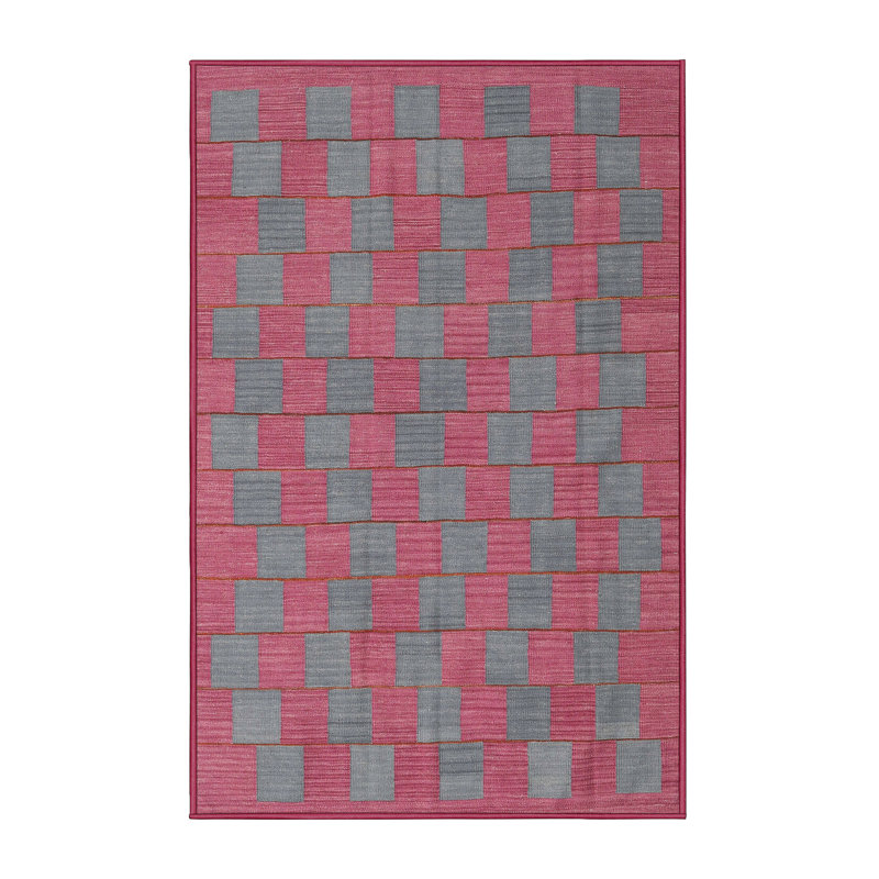 Tapis géométrique rose / vert, Rectangle 5 pi x 7 pi