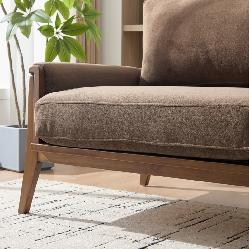 Canapé Mid-Century moderne en tissu de velours avec structure en bois massif, coussins confortables, canapé rembourré 3 places pour le salon