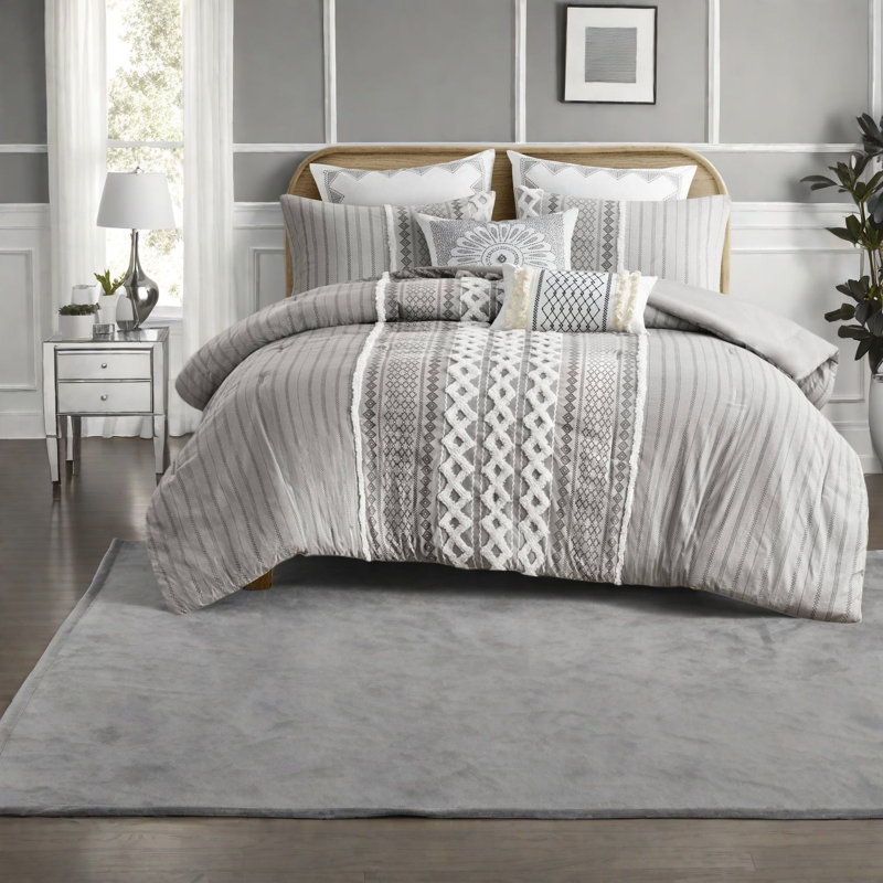 Premium Cotton Bedding Sets Gray Aztec Style King Size For Home