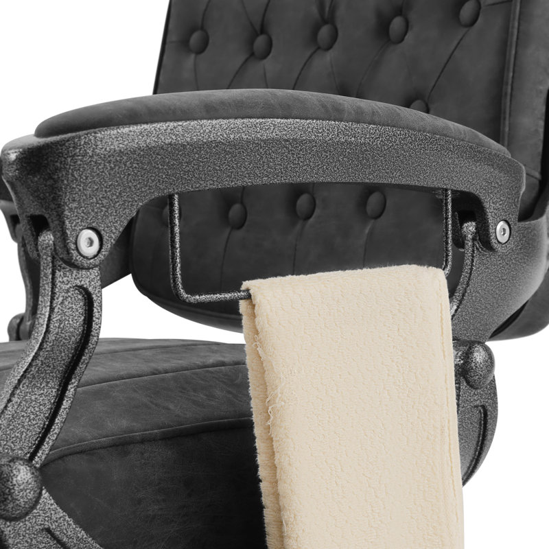 Fauteuil de barbier rétro en similicuir avec support pour sèche-cheveux, fauteuil de salon hydraulique robuste à hauteur réglable