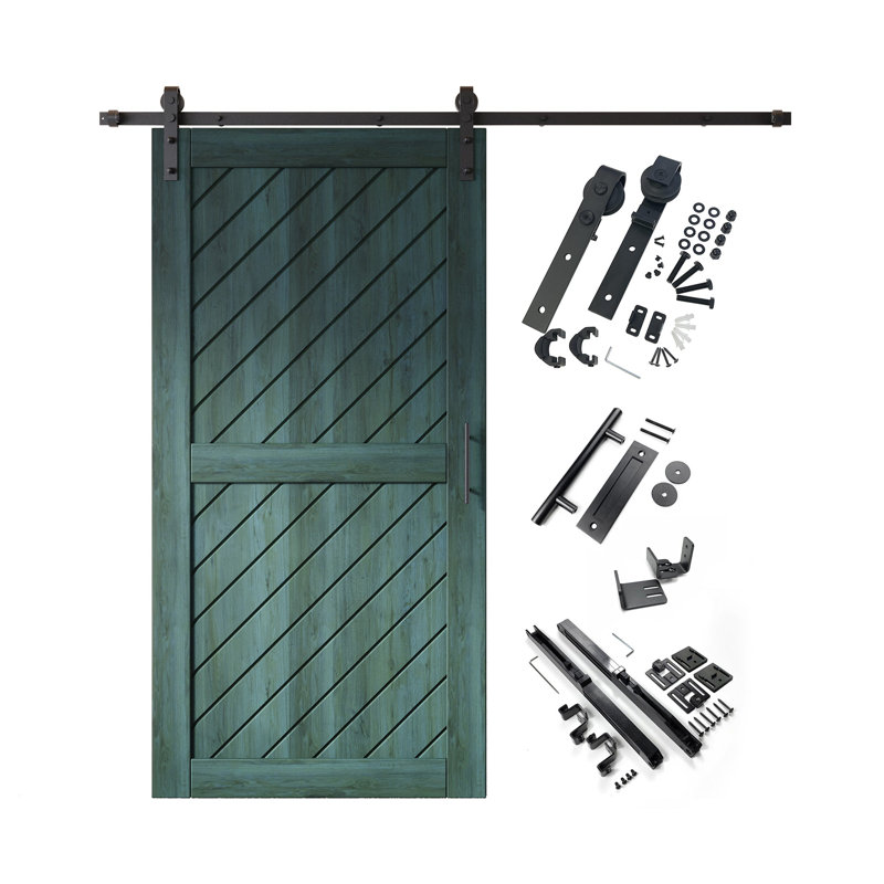 Homacer Royal Pine Unassembled & Finished Slanted Stripe Design Barn Door with Non-Bypass Installation Hardware Kit, interior use only