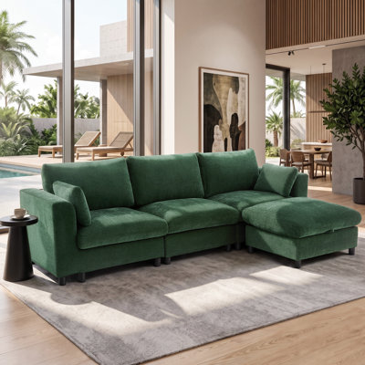 Canapé d'angle modulaire de 292 cm de profondeur avec pouf de rangement, canapé d'angle confortable en forme de nuage 4 pièces
