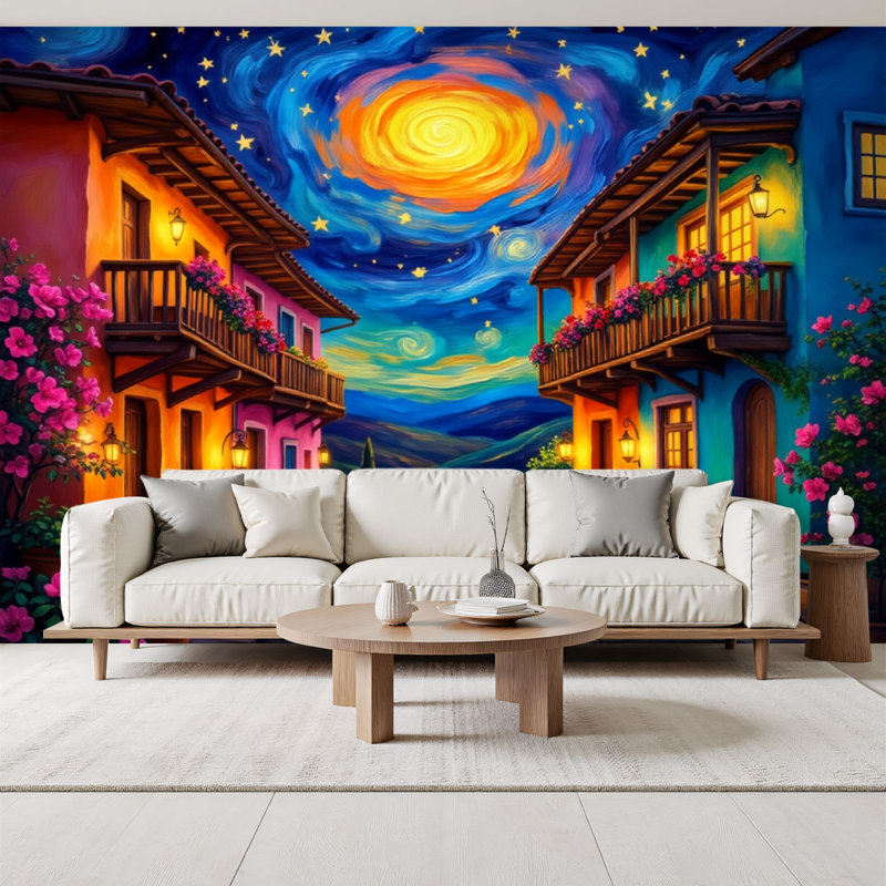 Papier peint adhésif mural bohème coloré Boho, L 96 po x l 69 po