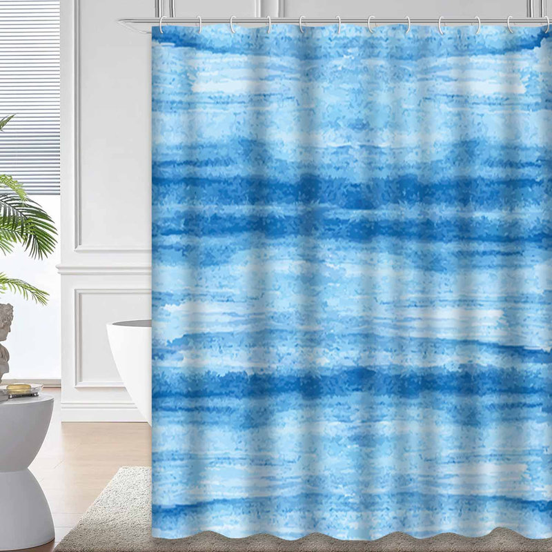 Rideau de douche aquarelle bleu marine avec 12 crochets, L 72 po x l 78 po
