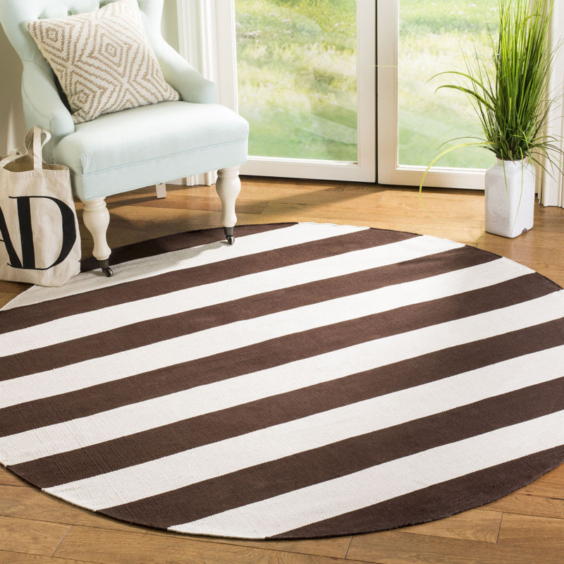 Wester Hand Woven Cotton Striped Rug, Round 6'