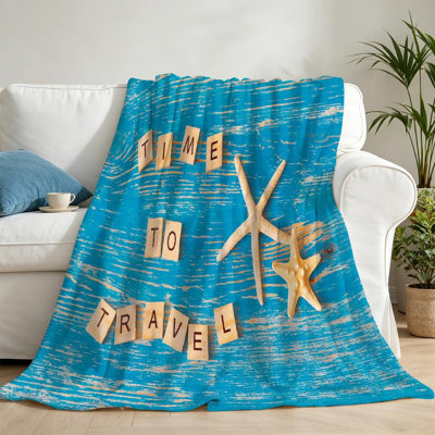 Jeté en flanelle transparente molletonnée, imprimé recto bleu
