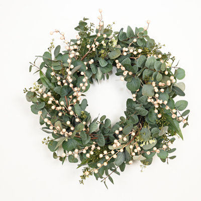 24" Artificial Farmhouse Twig Spring Summer Greenery Eucalyptus Berry Sprigs Front Door Wreath Wedding Party Decor