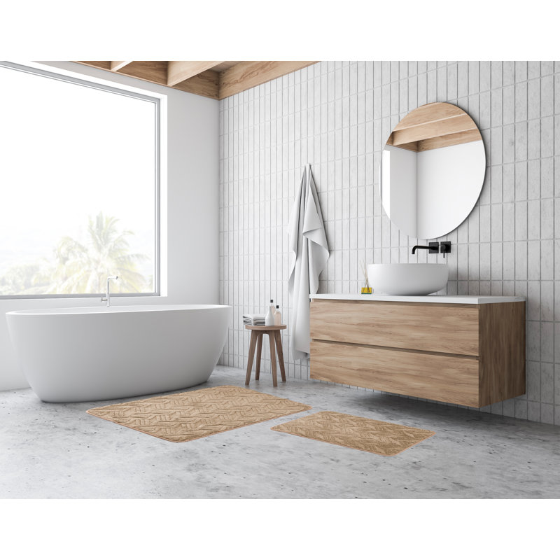 Scaife Geometric Bath Rug Set, Taupe