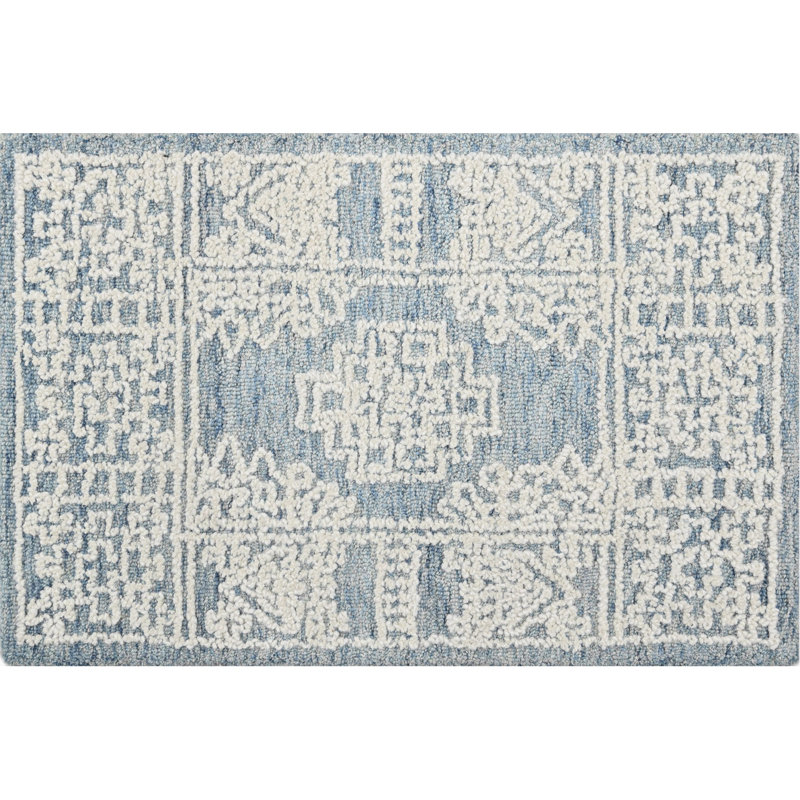 Denim and White Hand Tufted Wool 2' x 3' Area Rug