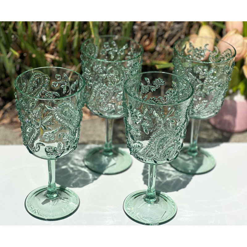 Ensemble de 4 verres à vin en plastique à motif cachemire, Vert