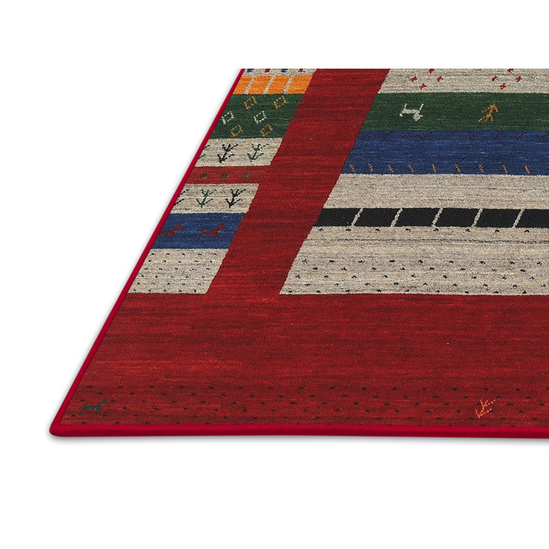 Tapis de zone rouge/orange/vert contemporaine, Rectangle 5 pi 0 po x 8 pi 0 po