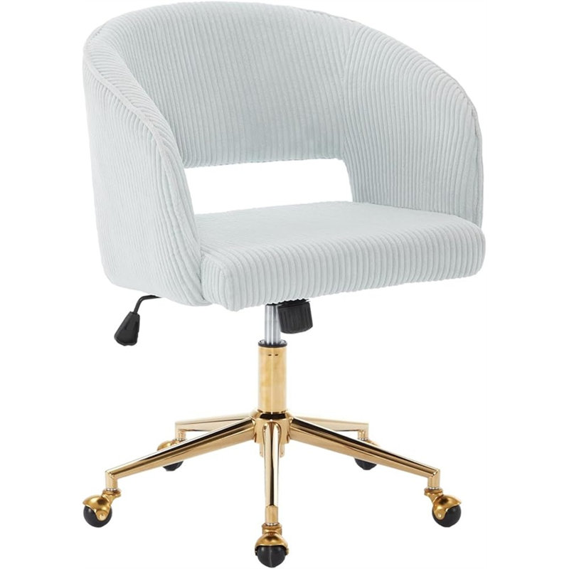Chaise de bureau à domicile Fauteuil de bureau pivotant en velours côtelé avec accoudoirs et chaises capitonnées avec base dorée pour filles