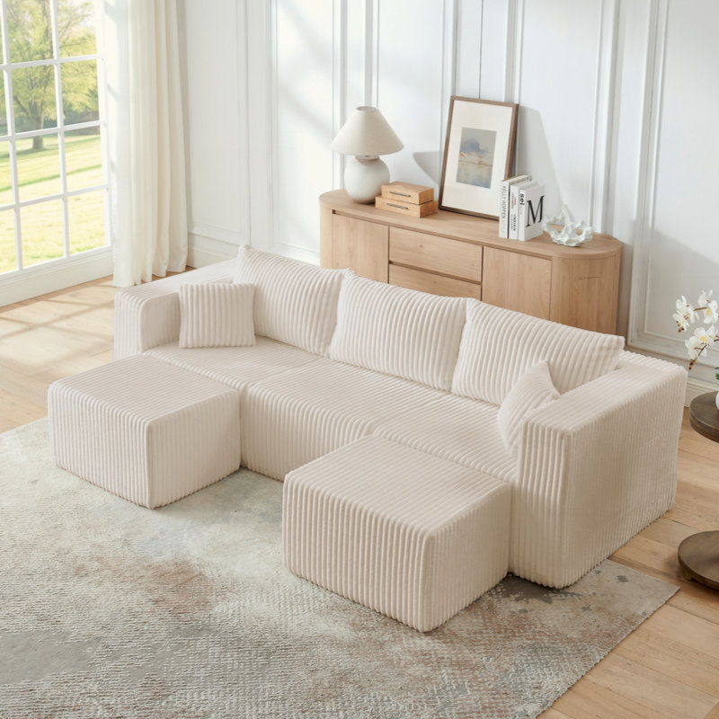 Canapé modulaire compact en velours côtelé compact avec un style minimaliste moderne, Beige