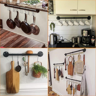 31.5 inch Pot Rack, Kitchen Wall Mounted Detachable Pan Lid Utensils Organizer Hanging