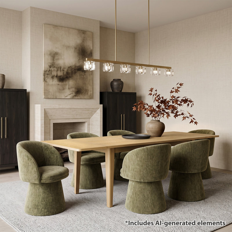 Ensemble de table de salle à manger extensible moderne avec chaises rembourrées pivotantes à 360 °, Vert
