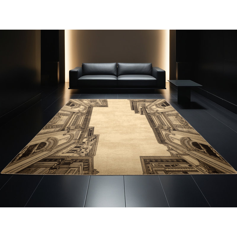 Soft Plush Queanbeyan Quito Historic Center Vintage Vintage Look Area Rug in Brown – Beige Binding, 2x4