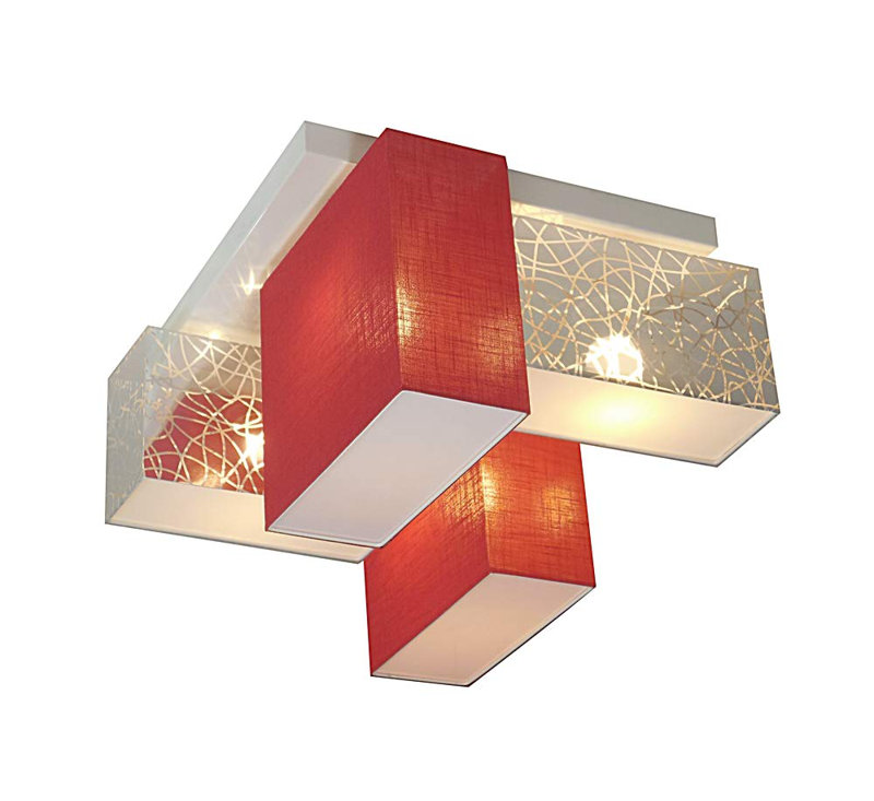 Partida Fabric Semi Flush Mount, Silver/Red