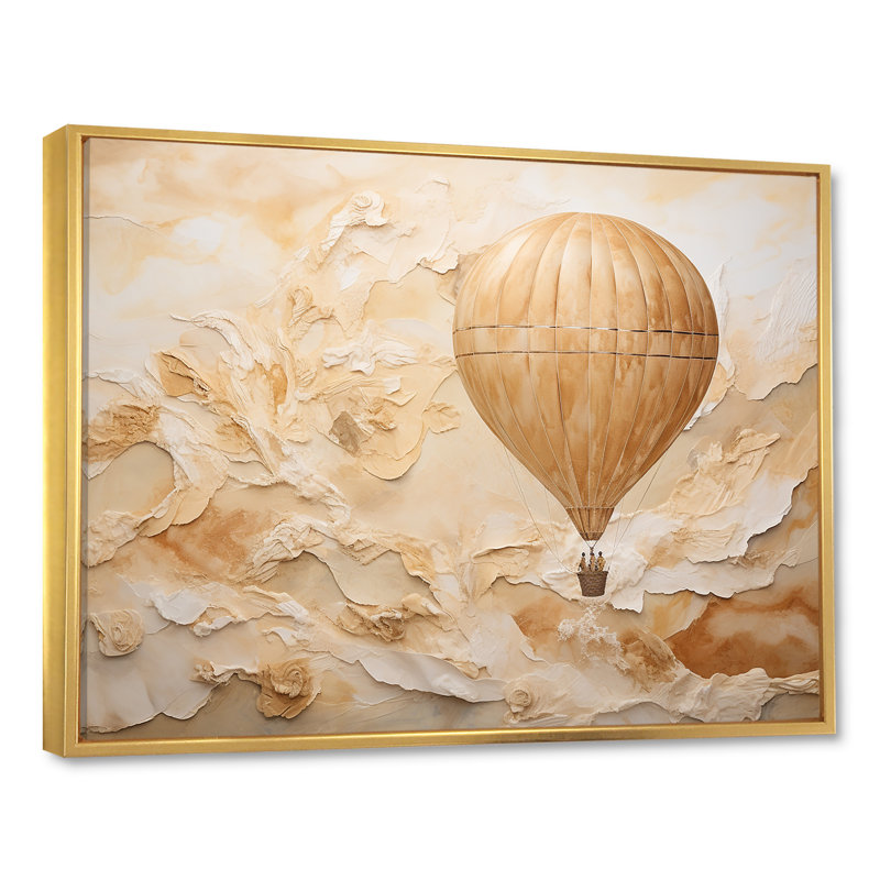 Minimalisme, montgolfière, voyages sur toile, Cadre flottant doré, H 34 po x l 44 po x P 1,5 po
