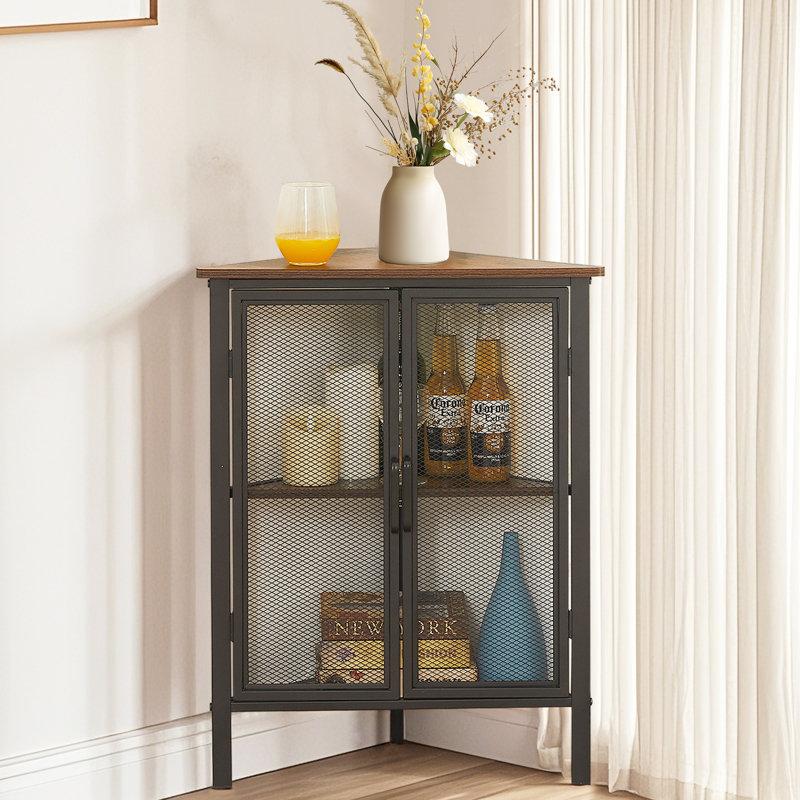 2 - Door Corner Accent Cabinet, Dark Gray/Brown