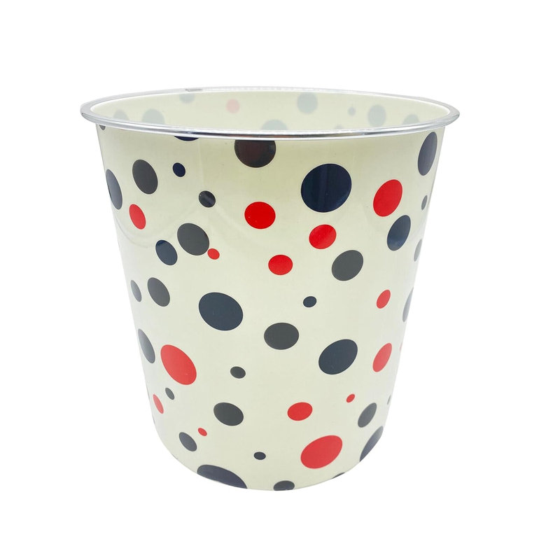 MantraRaj 7.7L Plastic Waste Paper Basket Bin Round Open Recycling Rubbish Bin Trash Can(Black Dot)