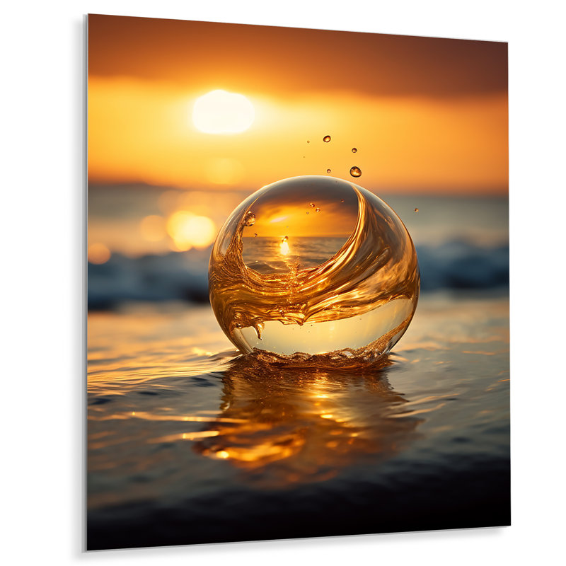 Coucher de soleil sur une goutte d'eau, Métal métal, H 32 po x l 24 po x P 1 po