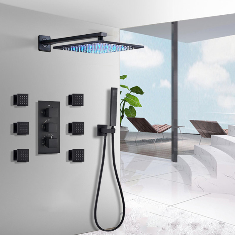 Robinet de douche seulement avec valve brute, Noir mat