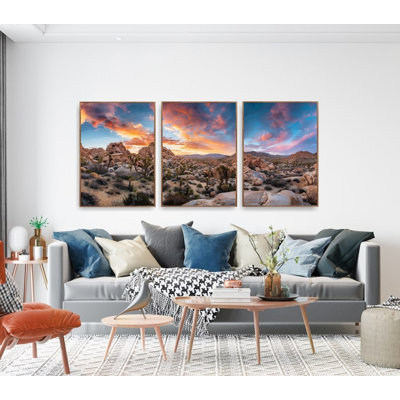 Joshua Tree National Park, ensemble de 3 très grandes affiches aquarelles, montagnes, art mural sur toile