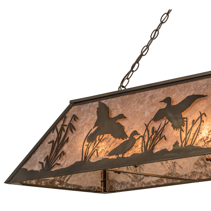 Ducks in Flight 28" Antique Copper Island Pendant with Silver Mica Shade