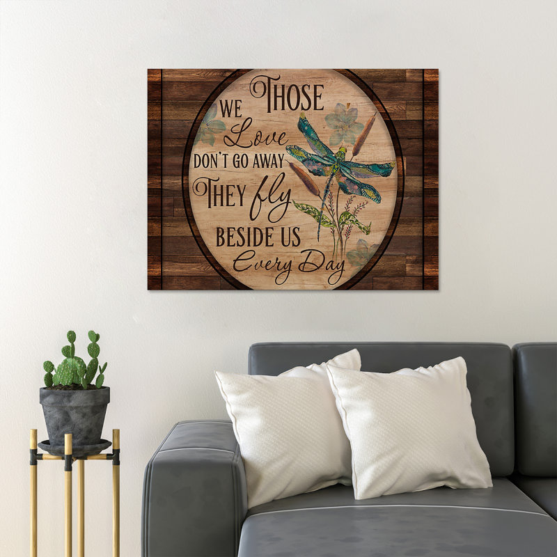 Cadre de cercle en bois A Dragonfly - Ceux que nous aimons ne s'en vont pas, ils volent à côté de nous tous les jours - 1 pièce, reproduction d'art graphique sur toile tendue