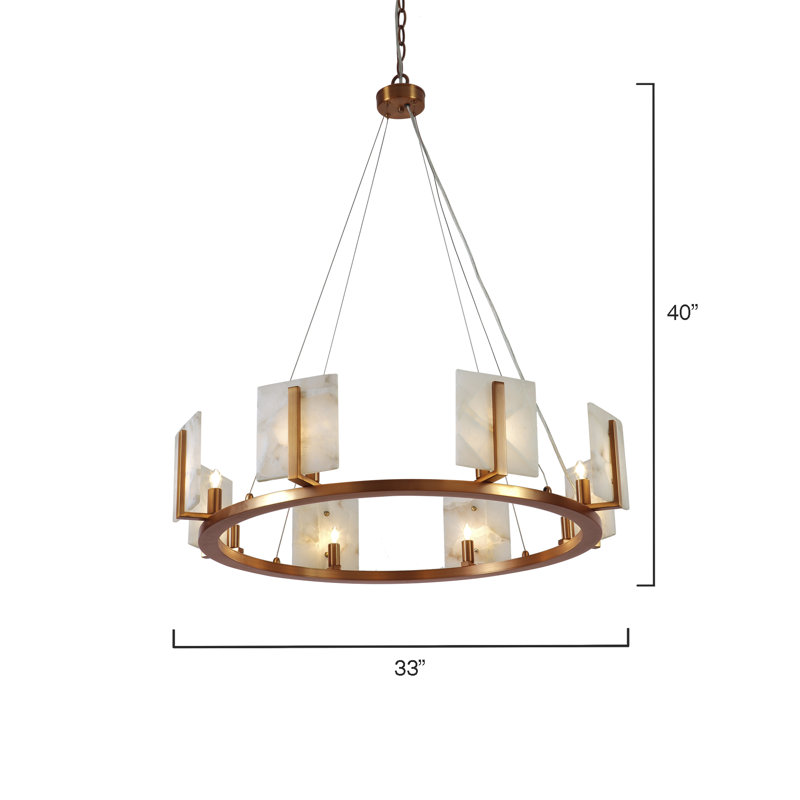 8 - Light Glass Wagon Wheel Chandelier