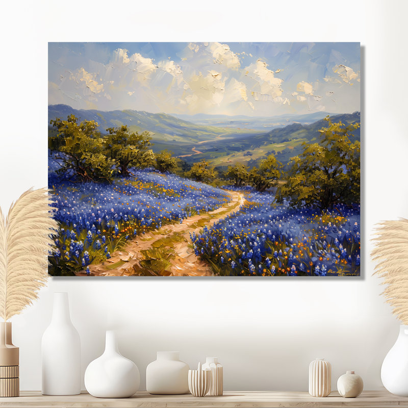 Bleu et vert pré d'été charme bleu Bonnets IV - décor mural bleu Bonnets, Métal métal, H 34 po x l 44 po x P 1,5 po