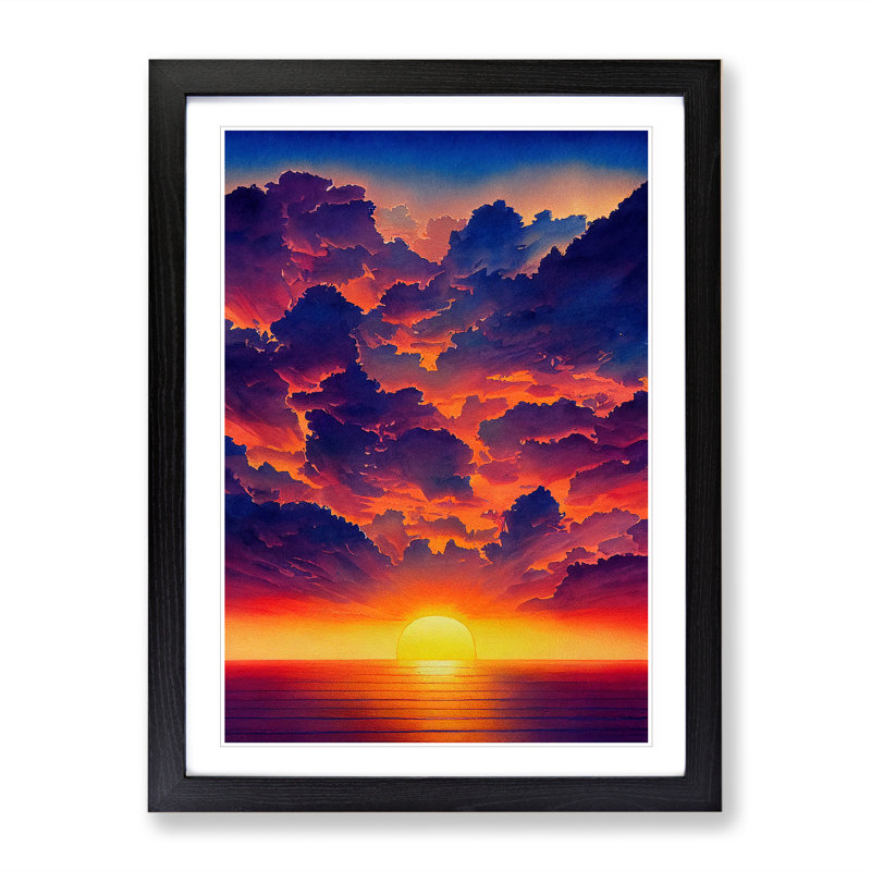 Delightful Ocean Sunset - Single Picture Frame Print, Black, 64cm H x 46cm W x 2cm D