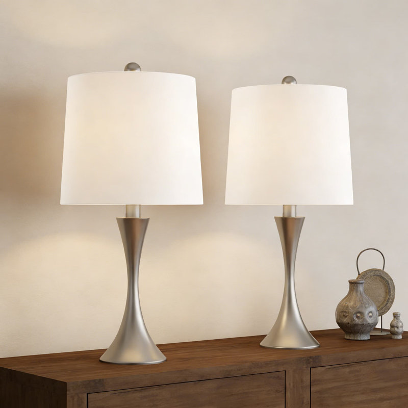 Ensemble de 2 lampes de table de style Mid-Century moderne avec base en métal trompette évasée et ampoules DEL, éclairage de chevet ou de salon
