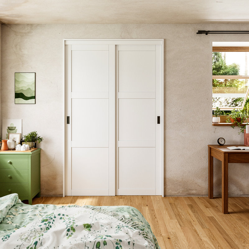 96 in. Primed Paneled Pantry Closet Sliding Doors With Hardware & Handles, 60" x 96" 