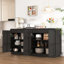 Meuble télé cannelé à 4 portes avec prise de courant, conception à vagues sans poignée, rangement réglable à 3 niveaux, console multimédia multifonctionnelle et buffet