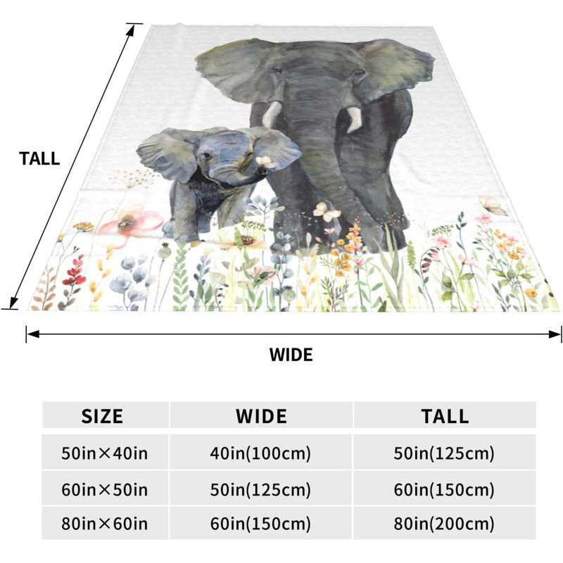 Jeté éléphant, doudou doux et chaud, peluche douillette en flanelle pour lit / canapé / camping (30 po x 40 po)