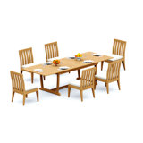 8 Seats 9 Pcs Grade-A Teak Wood Dining Set: 94" Double Extension Mas Rectangle Trestle Leg  Table And 8 Caranas Armless Chairs #11Ca2100