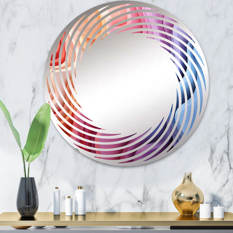 Multicolore Op Art Illusory Profondeur I - Miroir mural en spirale | Rond, 31,4 po x 31,4 po