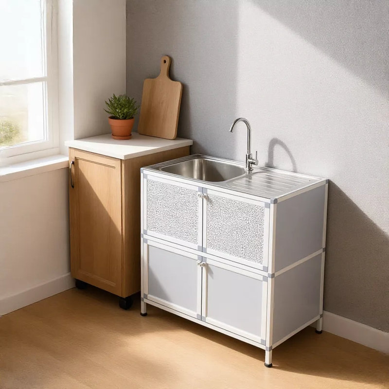 Lavabo autoportant à usages multiples avec meuble-lavabo intégré en acier inoxydable