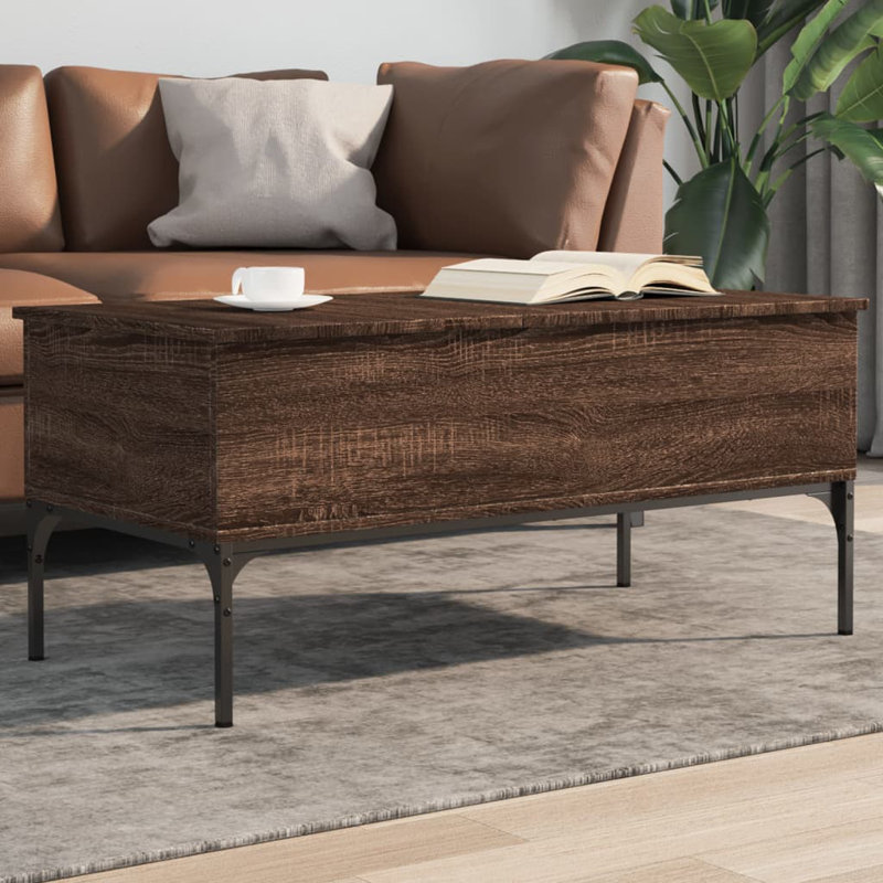 Elle Lift Top Four Leg Coffee Table with Storage, Brown Oak