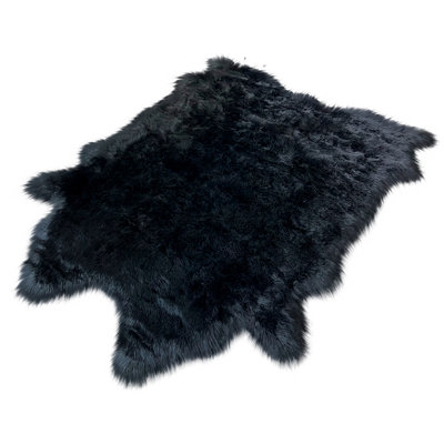 Faux Bison Skin Fur Shag Area Rug in Black
