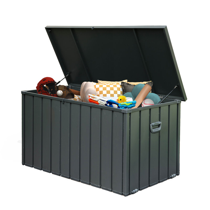 Domi Louvered Deck Box Water Resistant Lockable with Wheels, Dark Gray, 33.1" H x 54.3" W x 29.2" D