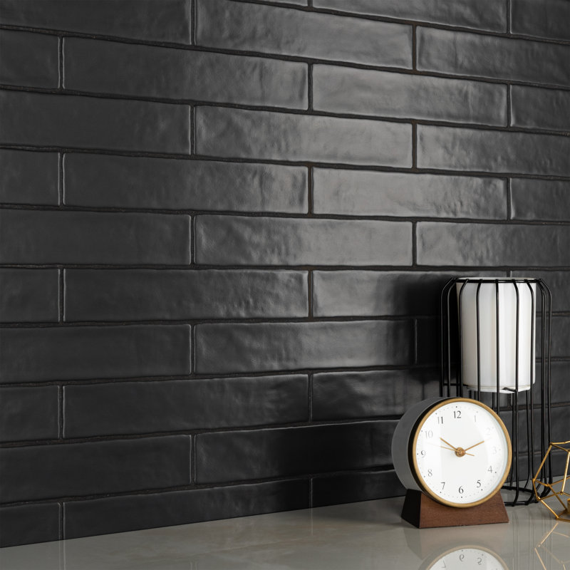 Chester 2" x 10" Ceramic Brick Look Subway Tile, Black