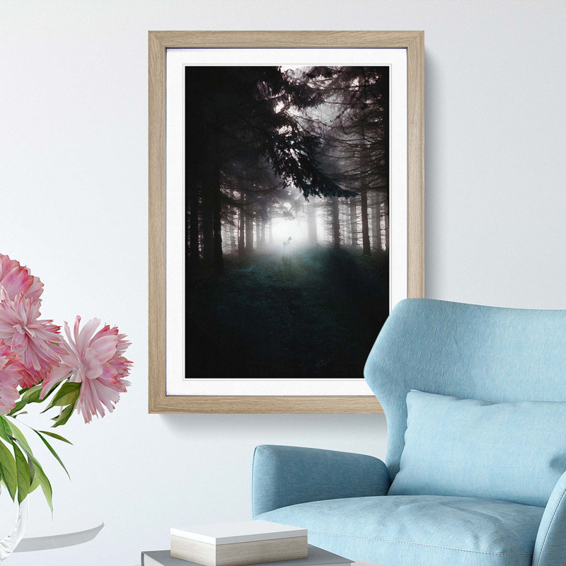 White Wolf in a Forest - Framed Print, Oak, 50cm H x 35cm W x 2cm D