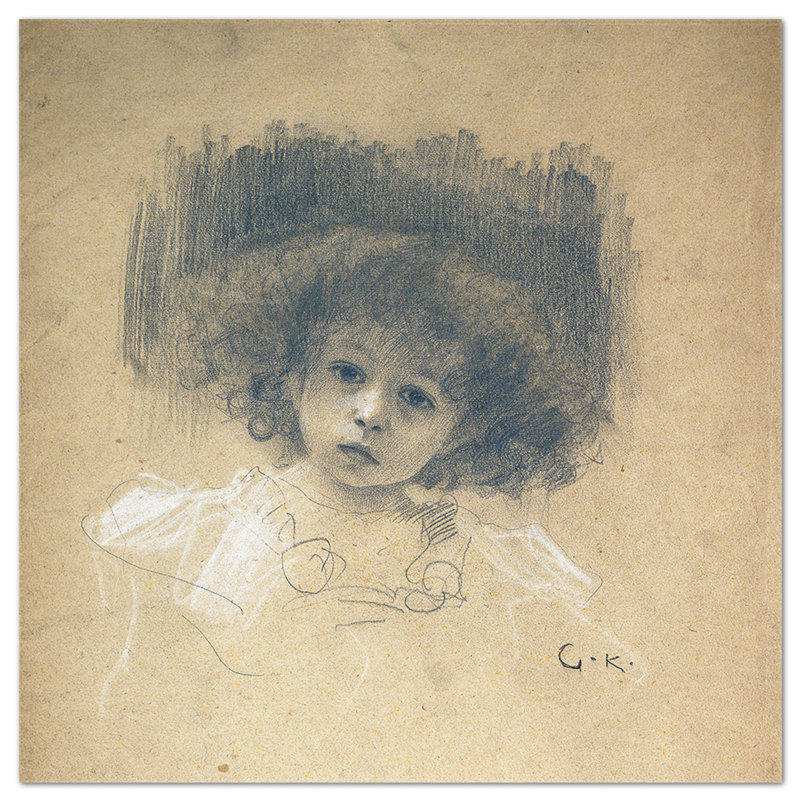 Portrait of a Child by Gustav Klimt - Unframed Drawing on Glass, 65cm H x 65cm W