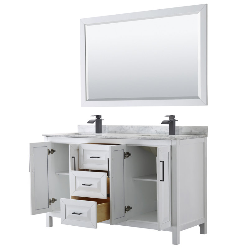 Daria 72" Double Bathroom Vanity Set with Mirror, White, Matte Black, 72"
