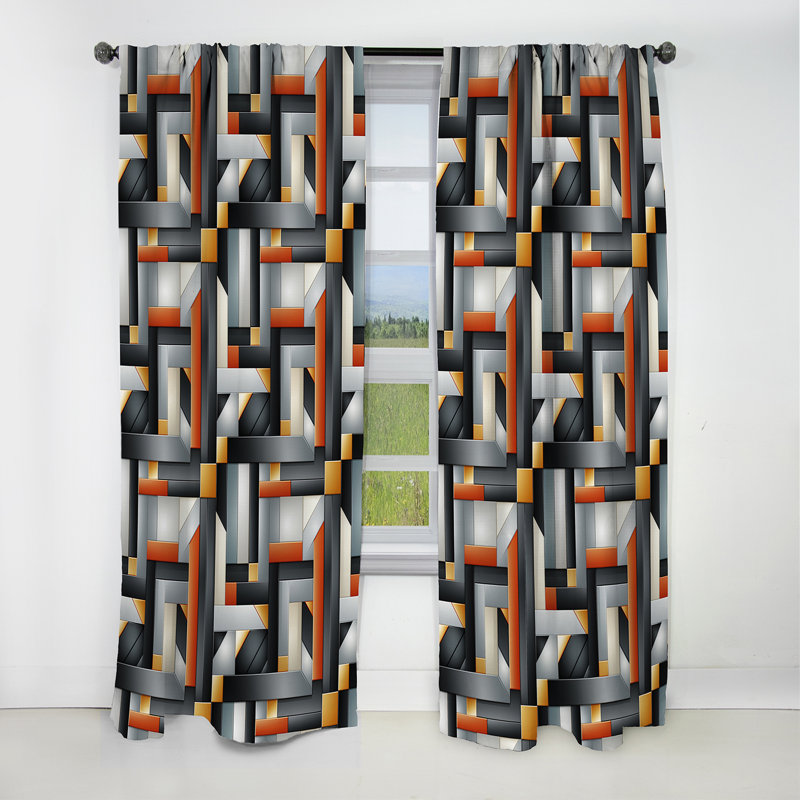 Motif géométrique orange et gris - Rideau occultant géométrique abstrait - 1 panneau, L 52 po x L 84 po