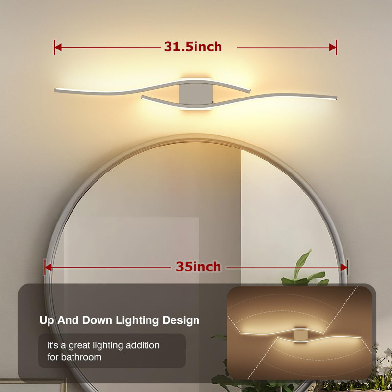 Luminaire de salle de bain moderne à DEL à intensité variable avec 5 températures de couleur réglables, Nickel brossé